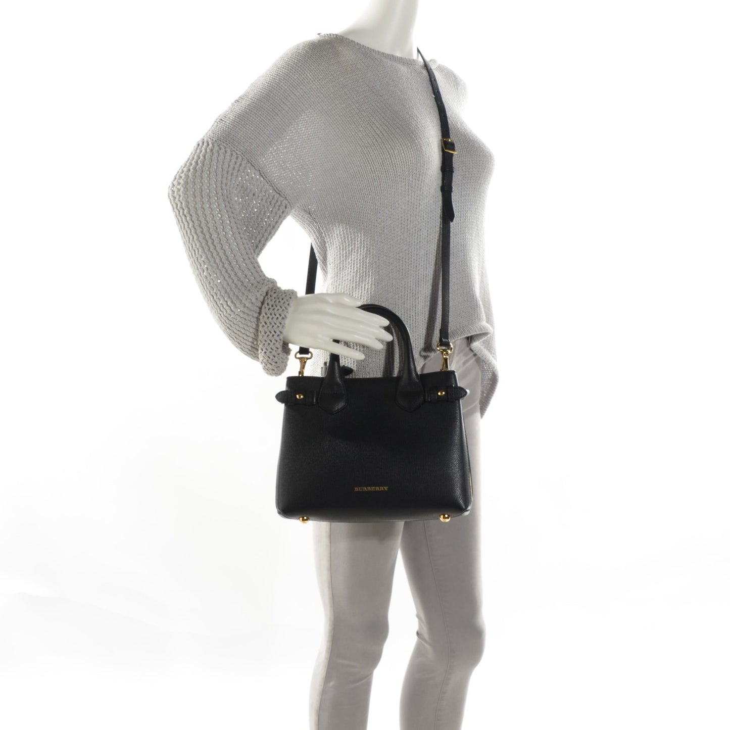 Grainy Calfskin House Check Small Banner Tote Black