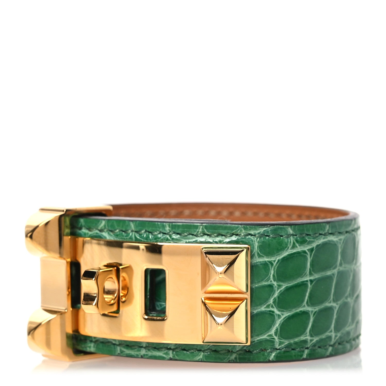Hermes Shiny Alligator Collier De Chien CDC Bracelet T2 Vert Jade 1 of 6