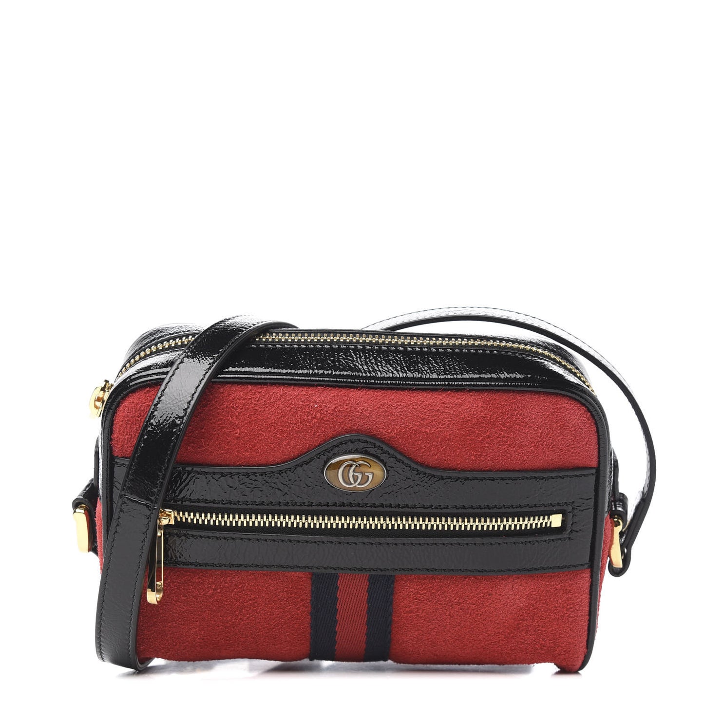 Suede Patent Web Mini Ophidia Shoulder Bag Red