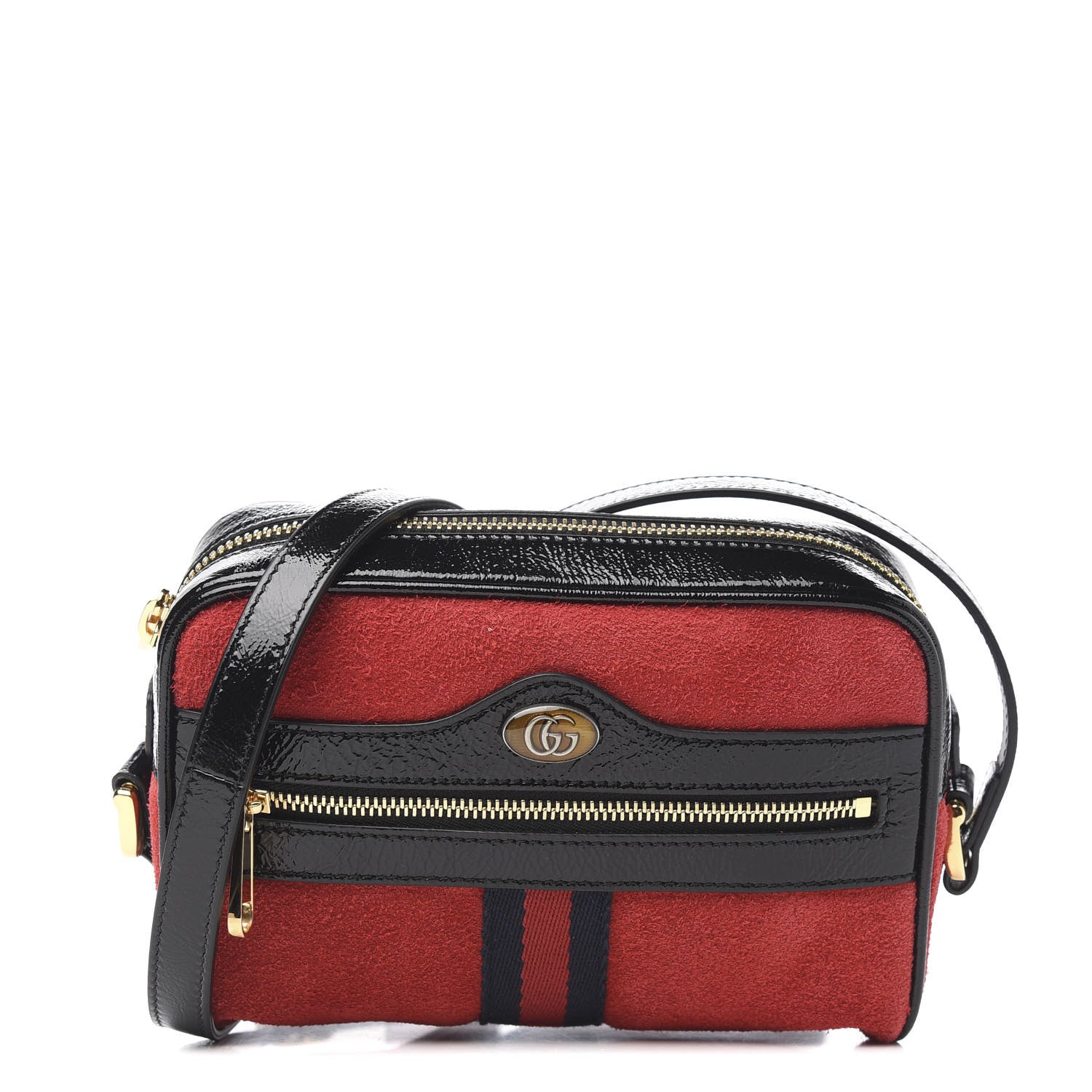 Gucci Suede Patent Web Mini Ophidia Shoulder Bag Red 1 of 9