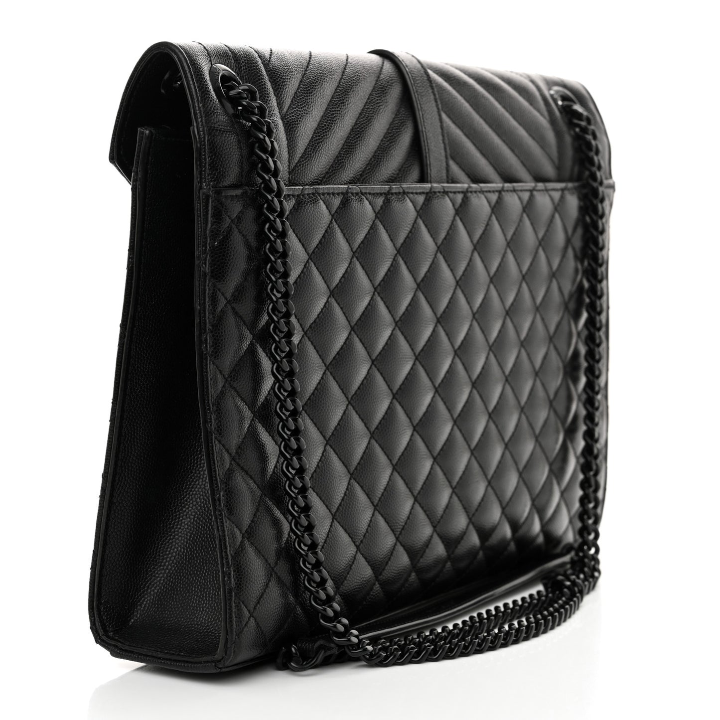 Grain De Poudre Textured Mixed Matelasse Large Triquilt Monogram Monochrome Satchel Black