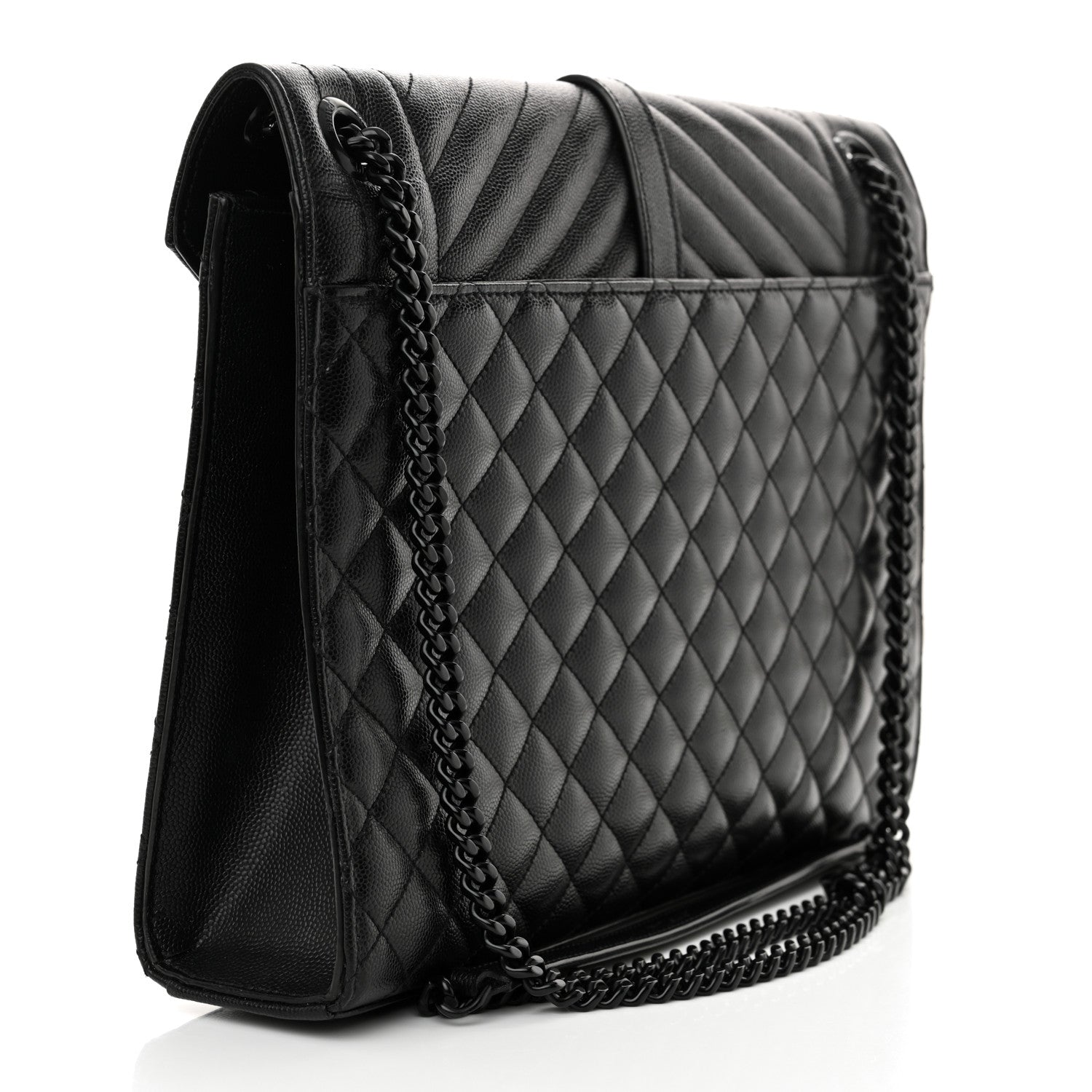 Saint Laurent Grain De Poudre Textured Mixed Matelasse Large Triquilt Monogram Monochrome Satchel Black 3 of 10