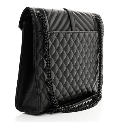 Saint Laurent Grain De Poudre Textured Mixed Matelasse Large Triquilt Monogram Monochrome Satchel Black 3 of 10