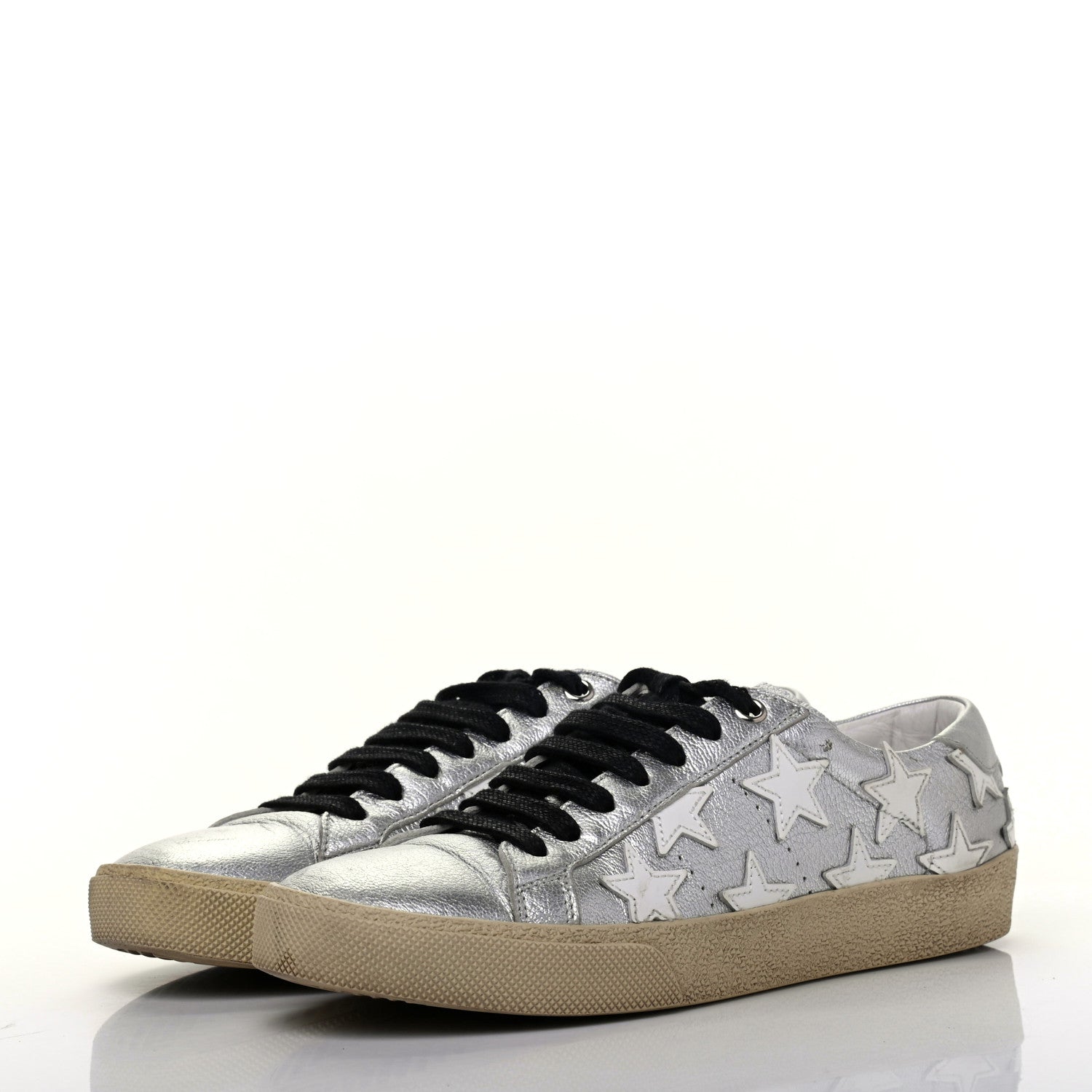 Saint Laurent Metallic Calfskin Star Court Sneakers 37.5 Silver 3 of 13
