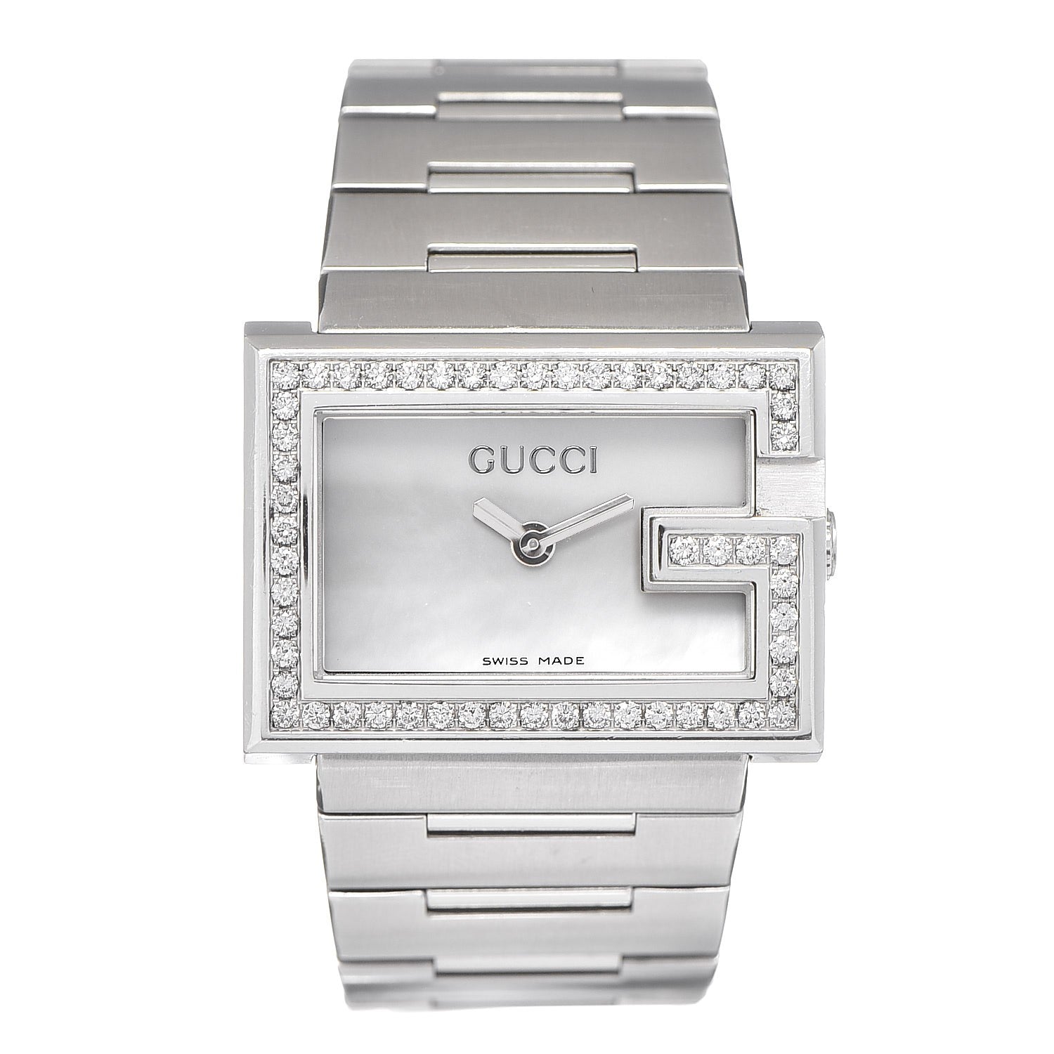 Gucci Stainless Steel Diamond Bezel Mother of Pearl 31mm 100L Quartz Watch 1 of 8