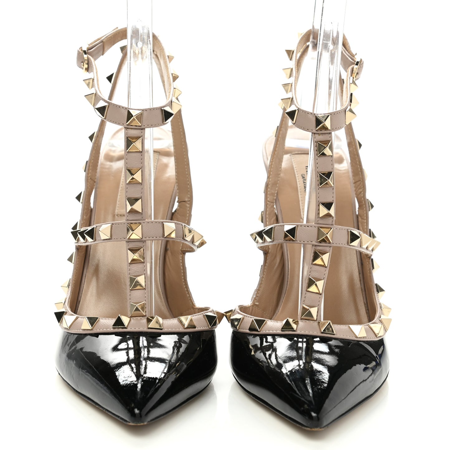 Patent Nappa Rockstud Ankle Strap 100mm Pumps 39.5 Black Poudre