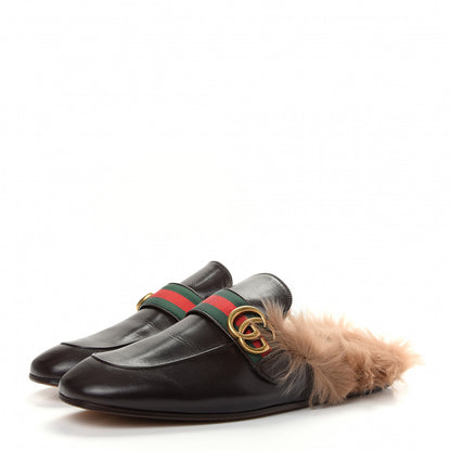Gucci Goatskin Fur Web GG Mens Princetown Slippers 9 Cocoa 3 of 10