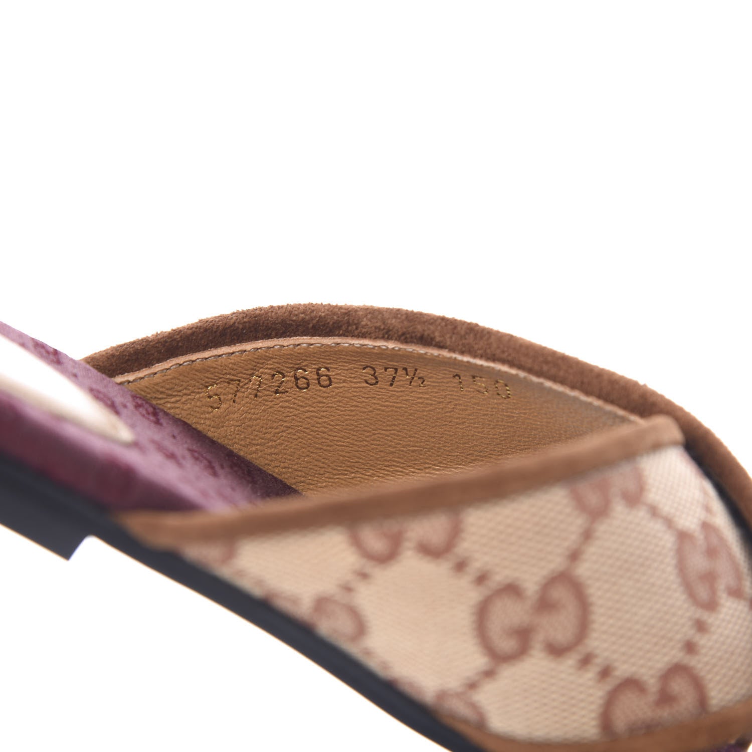 Gucci GG Monogram Suede Womens Criss Cross Slide Sandals 37.5 Beige Ruggine Cuir 8 of 9