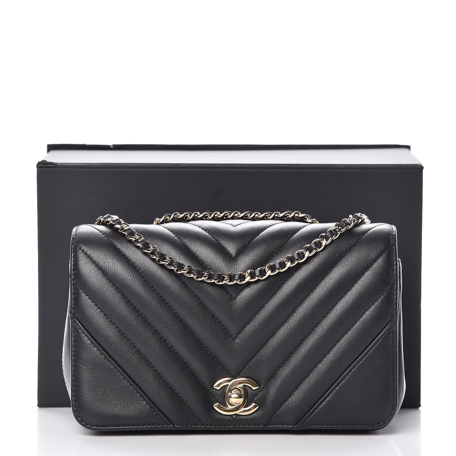 Chanel Calfskin Chevron Quilted Mini Statement Flap Black 11 of 11