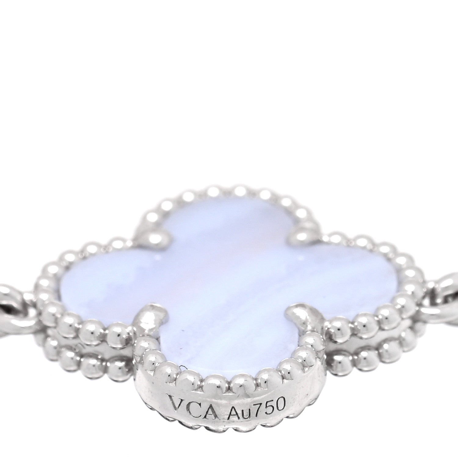 Van Cleef & Arpels 18K White Gold Chalcedony 5 Motifs Vintage Alhambra Bracelet 3 of 4