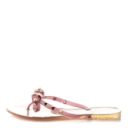 Valentino Garavani PVC Jelly Glitter Rockstud Bow Thong Sandals 40 Pink 1 of 7