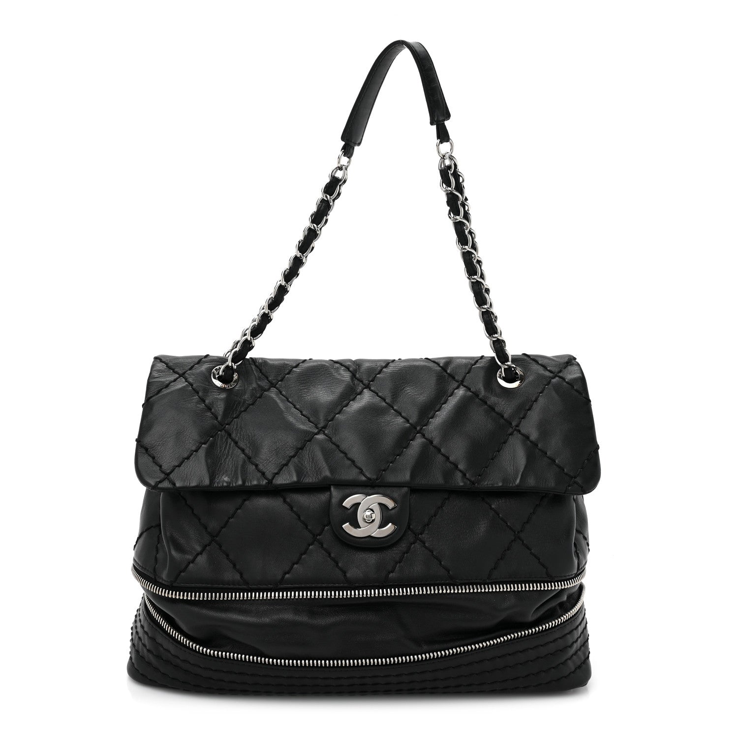 Chanel Calfskin Stitched Large Expandable Flap Bag Black 3 of 15