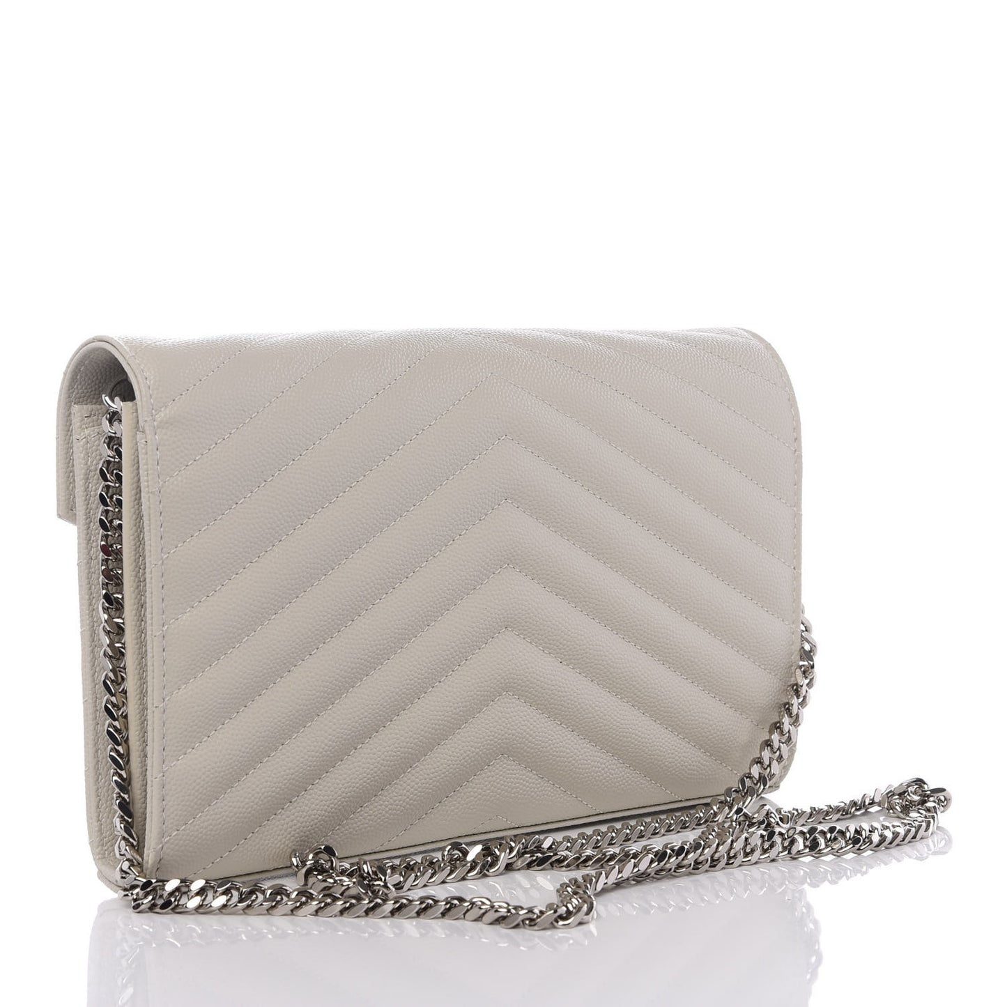 Grain De Poudre Matelasse Chevron Monogram Chain Wallet Icy White