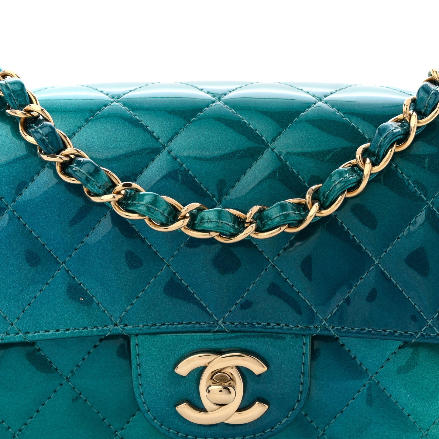 Shaded Patent Calfskin Quilted Mini Rectangular Flap Green Blue