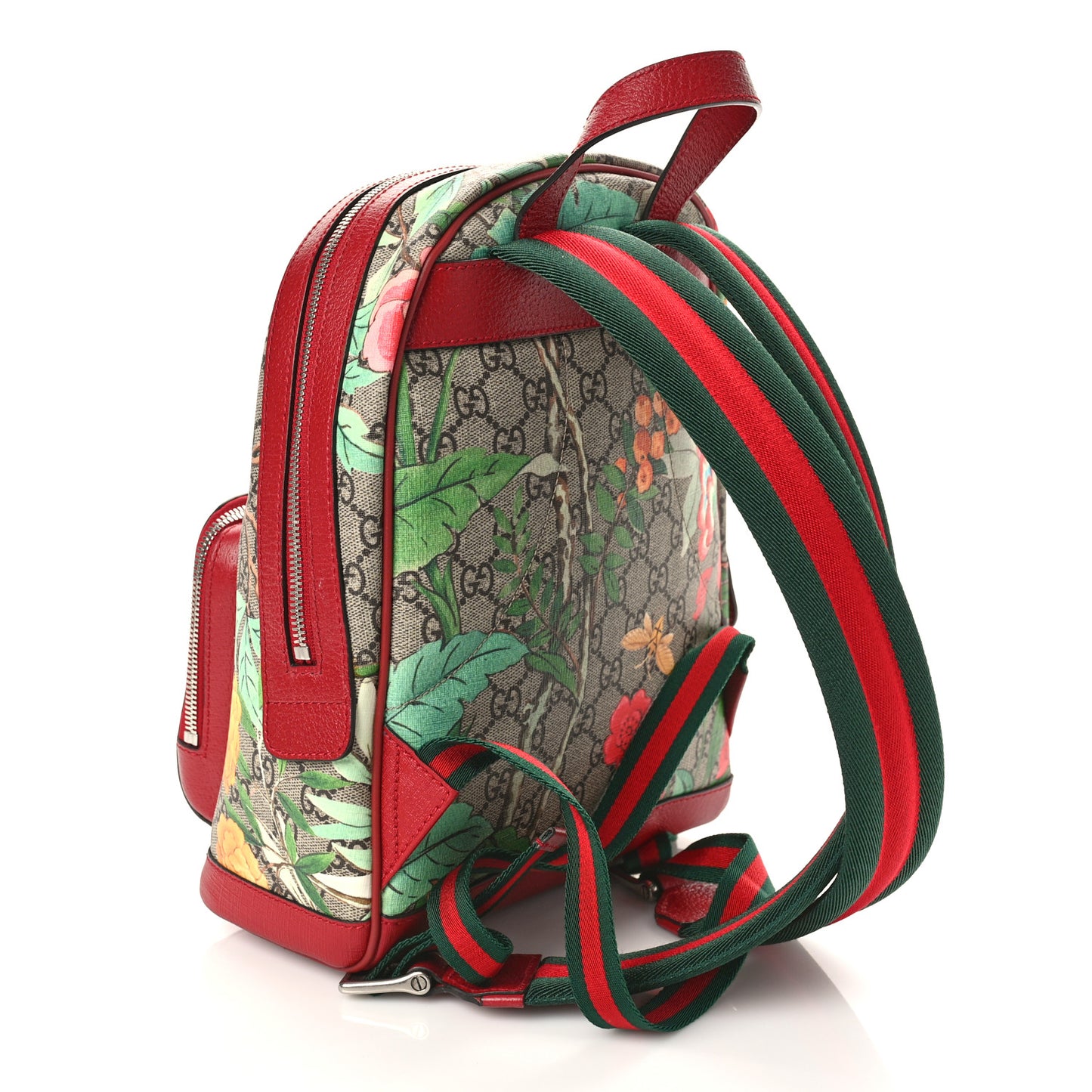 GG Supreme Monogram Tian Web Small Day Backpack Beige Multicolor Red