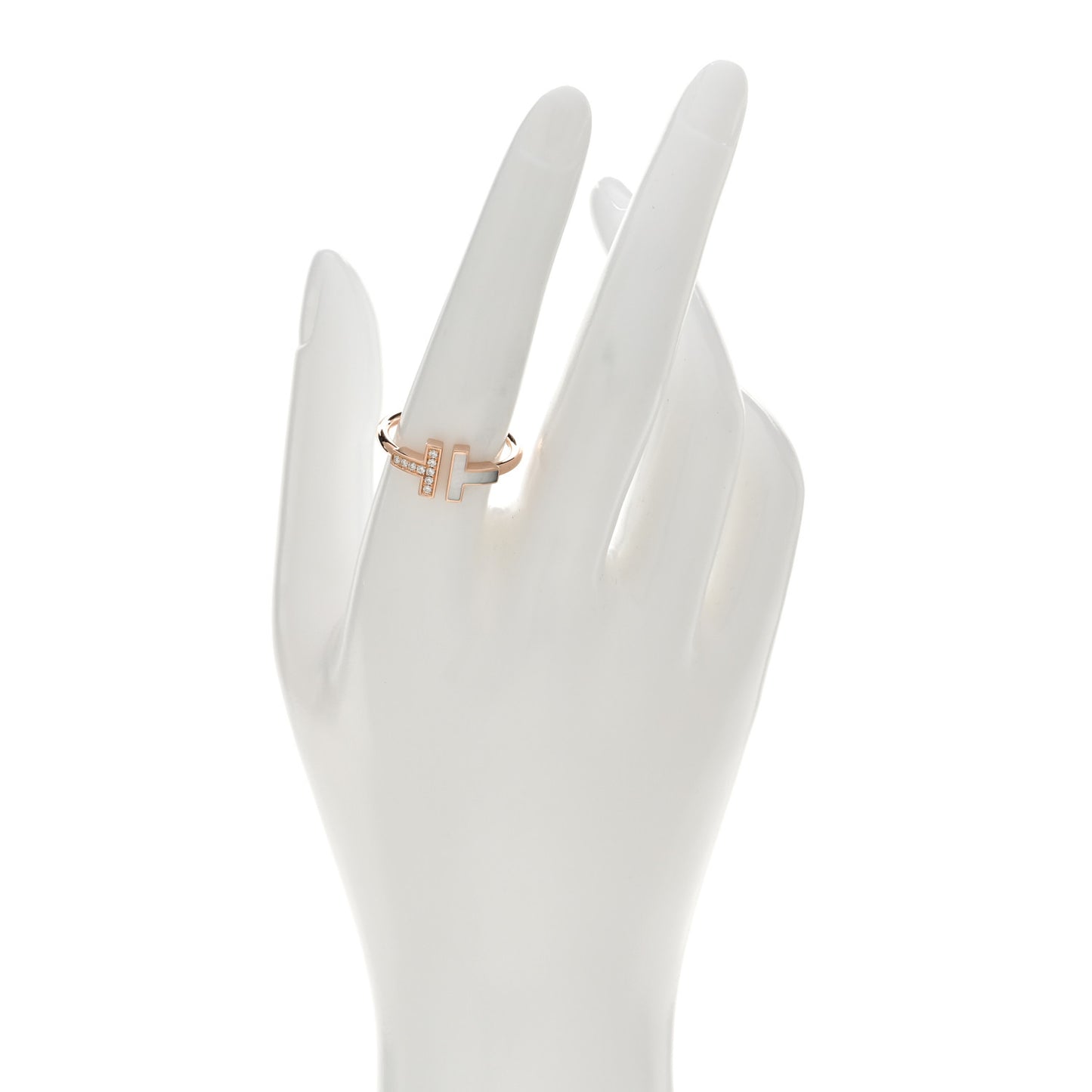 18K Rose Gold Diamond Mother of Pearl T Wire Ring 57 8
