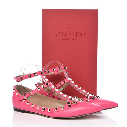 Valentino Garavani Pebbled Calfskin Rockstud Cage Ballerina Flats 37.5 Peony 11 of 11