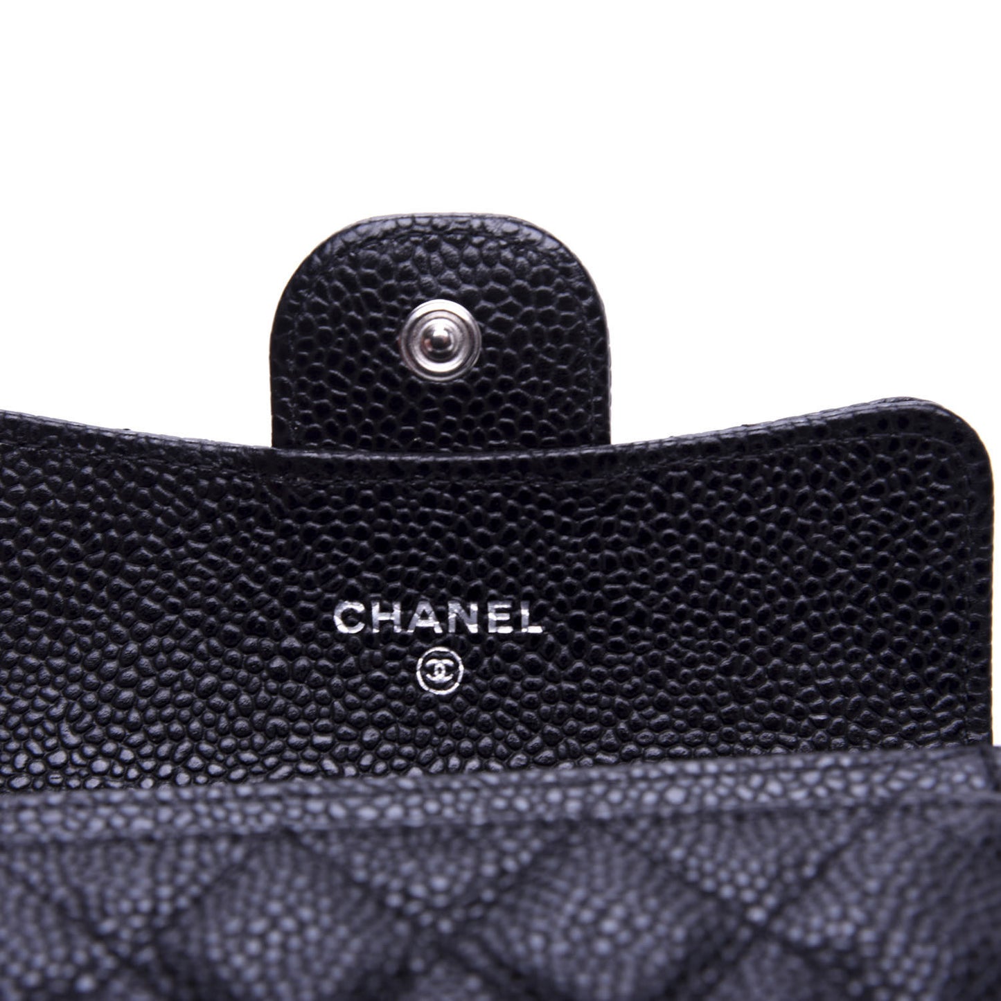 Caviar Quilted Flap Card Holder Wallet Black