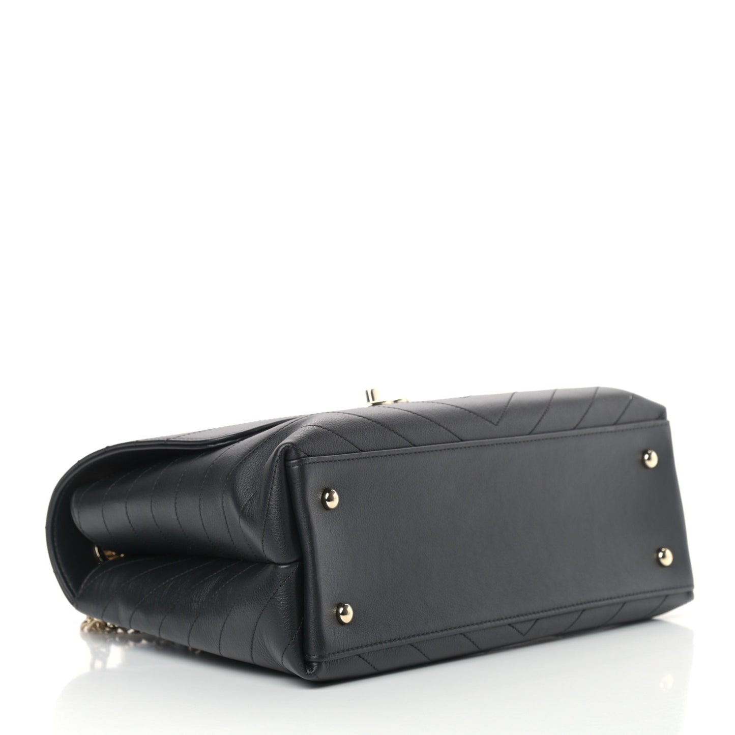 Grained Calfskin Chevron Stitched Medium Chic Top Handle Flap Black