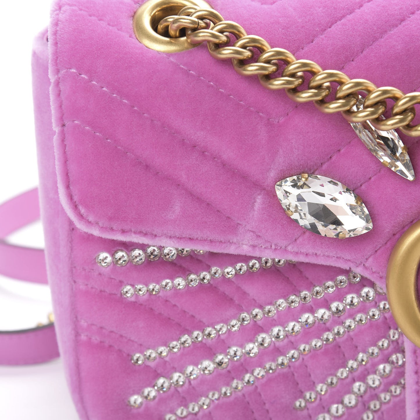 Velvet Matelasse Marquise Crystals Embroidered Small GG Marmont Shoulder Bag Malva