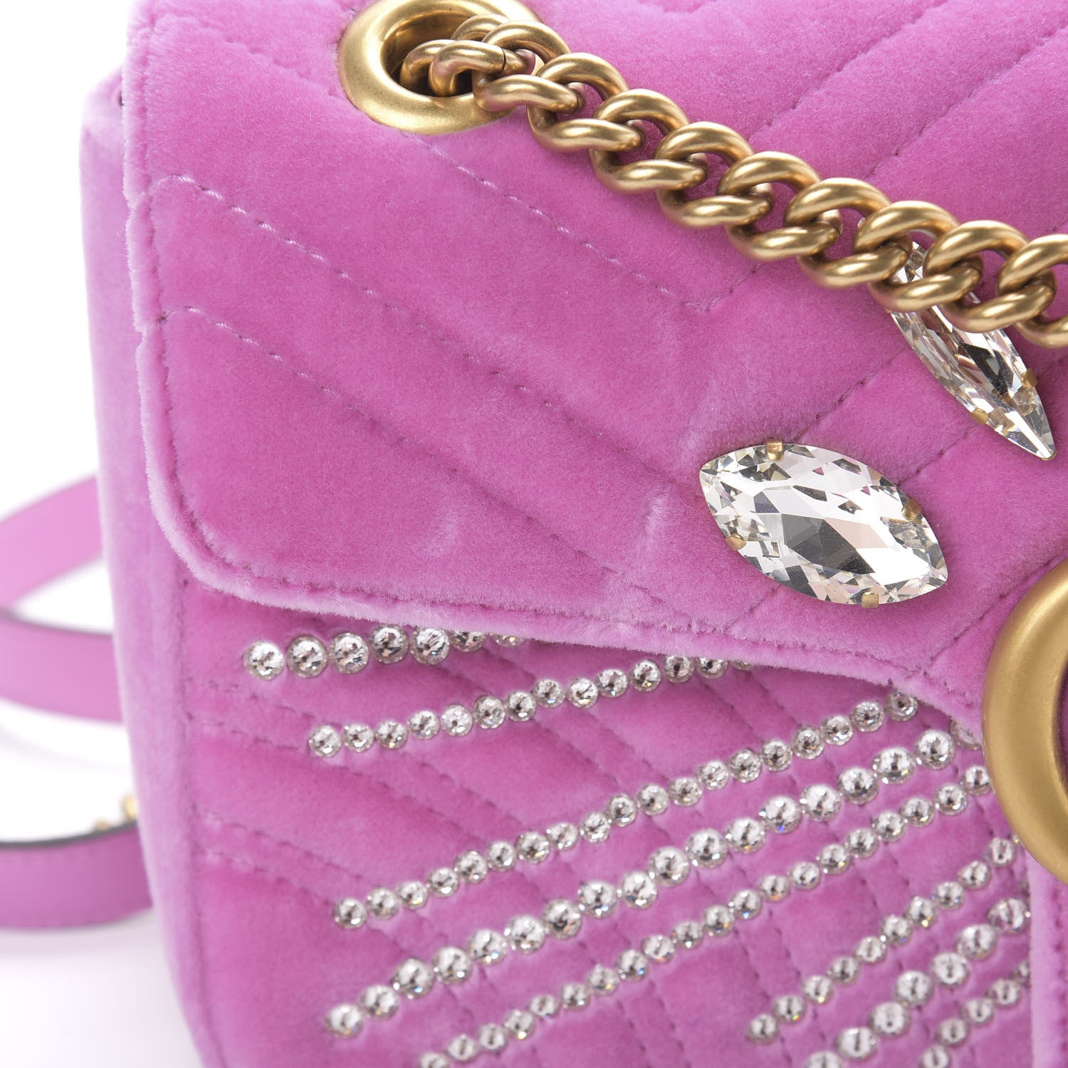 Gucci Velvet Matelasse Marquise Crystals Embroidered Small GG Marmont Shoulder Bag Malva 11 of 11