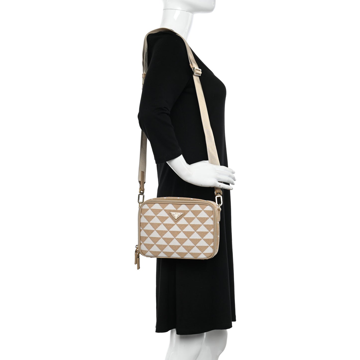 Jacquard Saffiano Triangolo Symbole Embroidered Medium Shoulder Bag Corda Talco