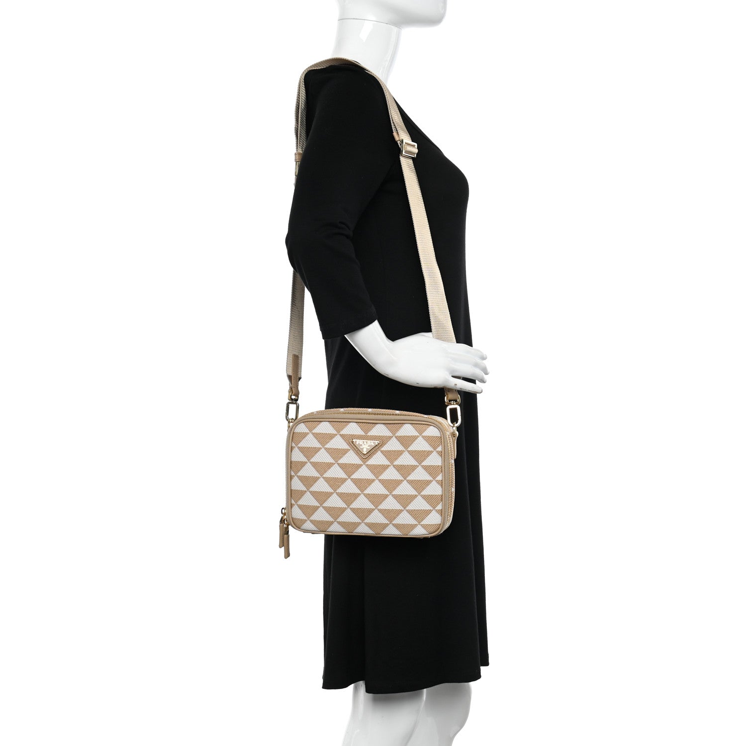 Prada Jacquard Saffiano Triangolo Symbole Embroidered Medium Shoulder Bag Corda Talco 2 of 10