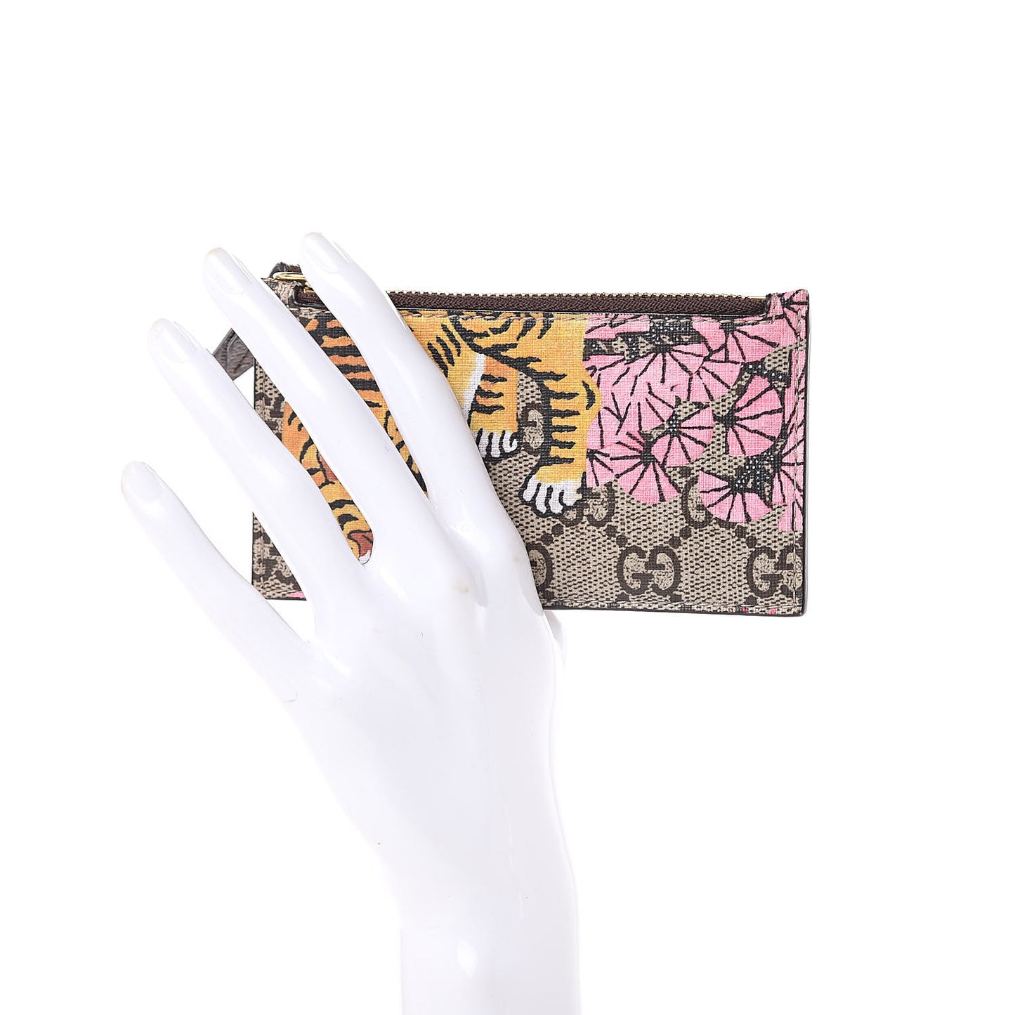 GG Supreme Monogram Bengal Coin Case Card Holder Beige Crop Pink New Acero