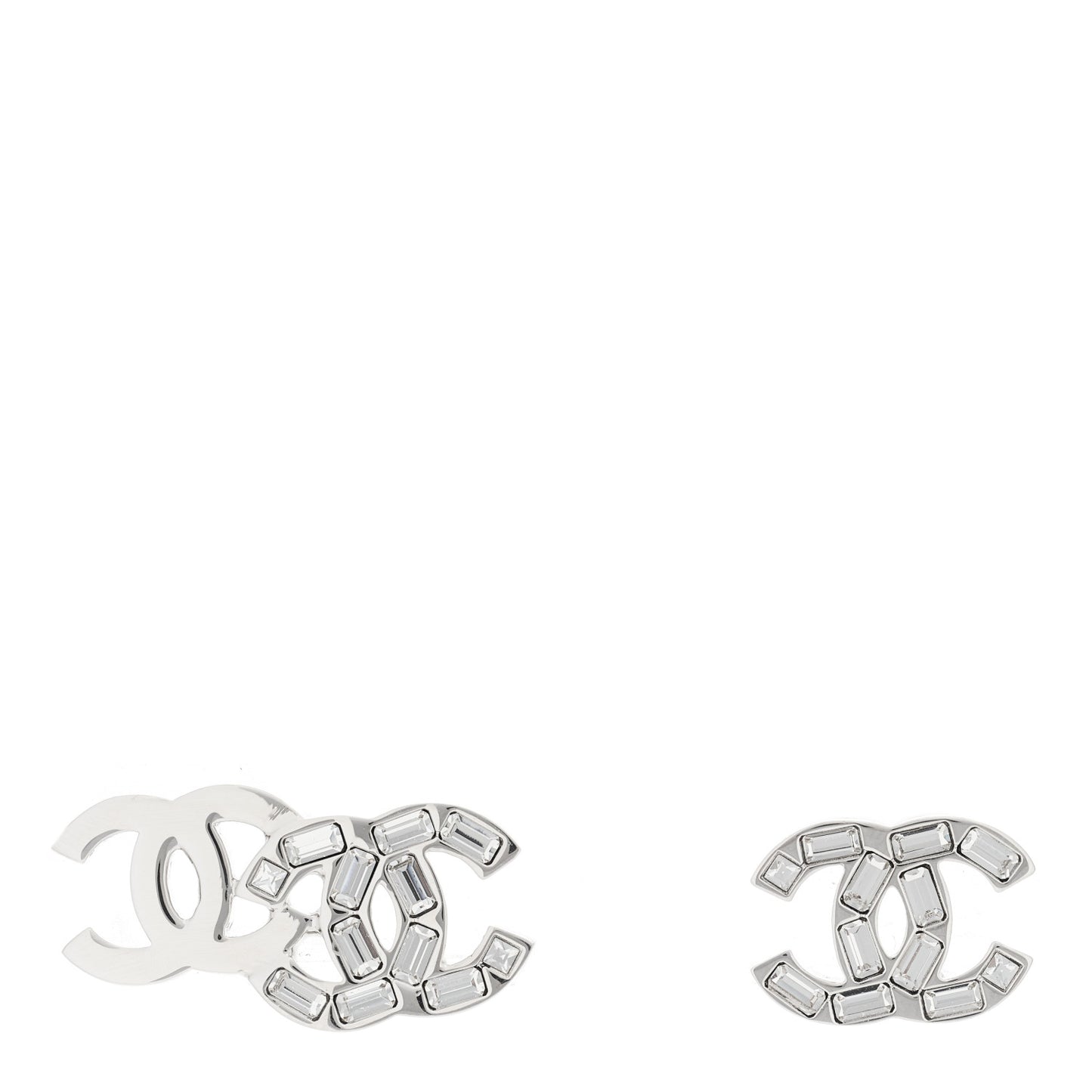 Baguette Crystal Double CC Earrings Silver