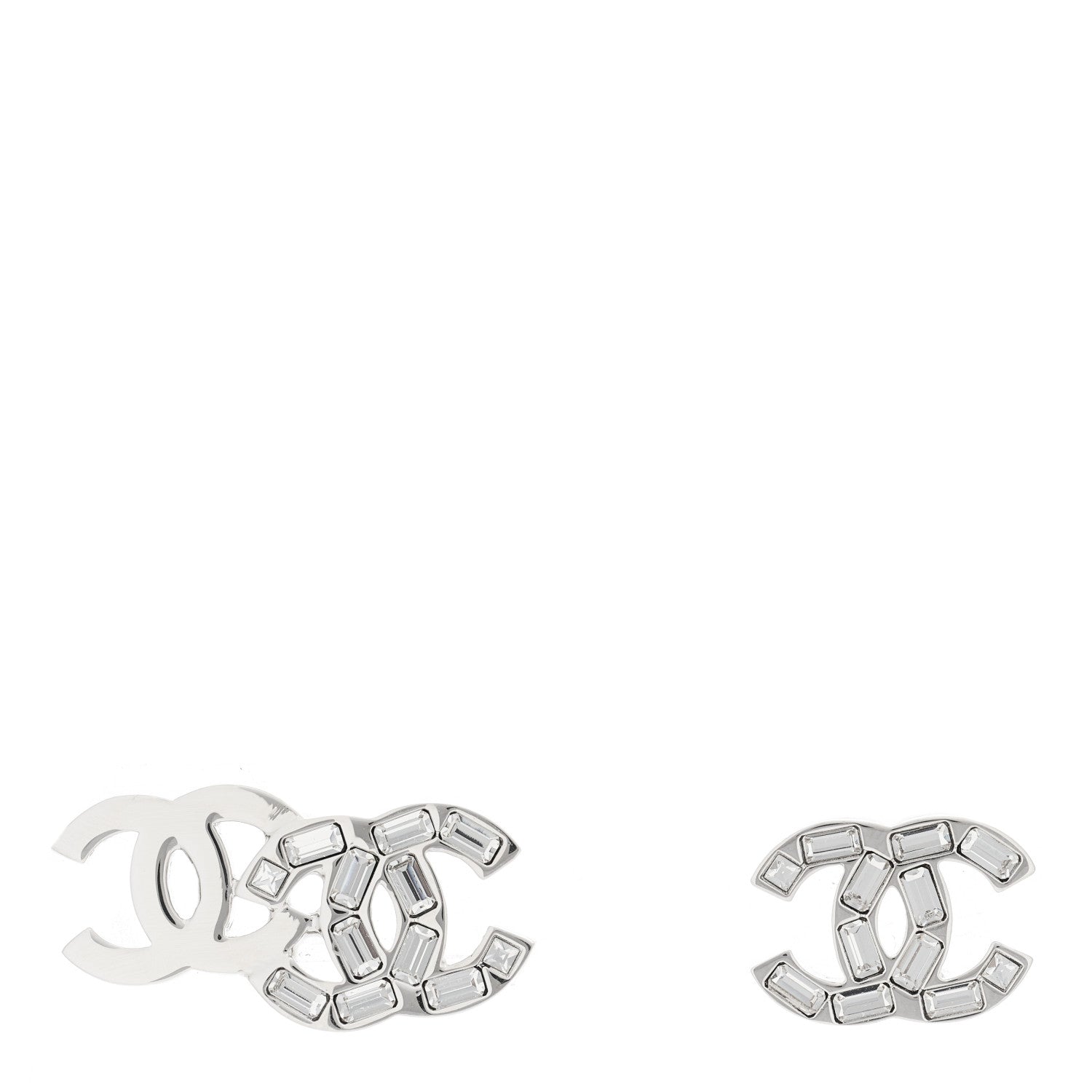 Chanel Baguette Crystal Double CC Earrings Silver 1 of 4