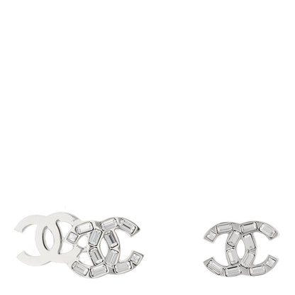Chanel Baguette Crystal Double CC Earrings Silver 1 of 4