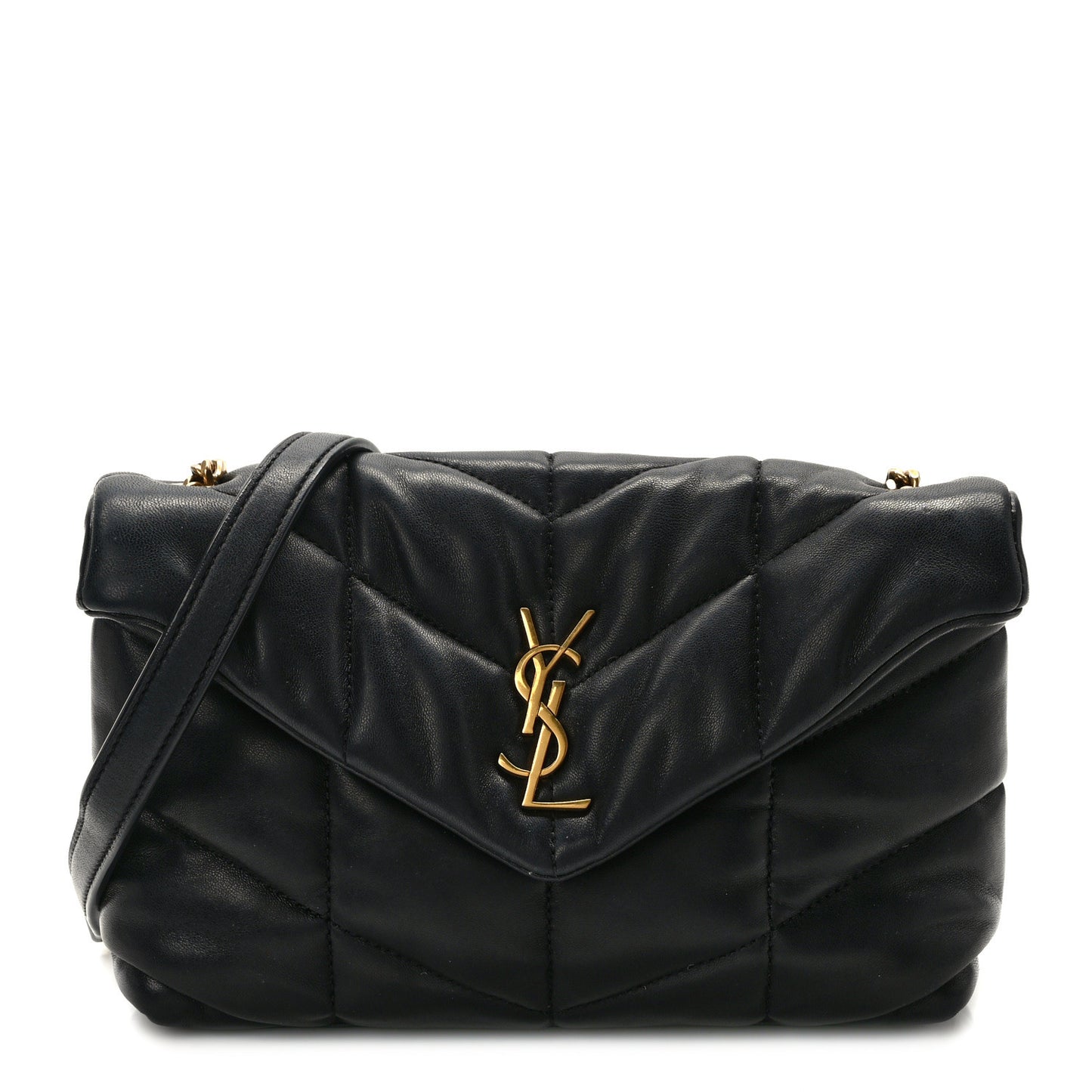 Lambskin Quilted Toy Loulou Puffer Monogram Chain Satchel Black