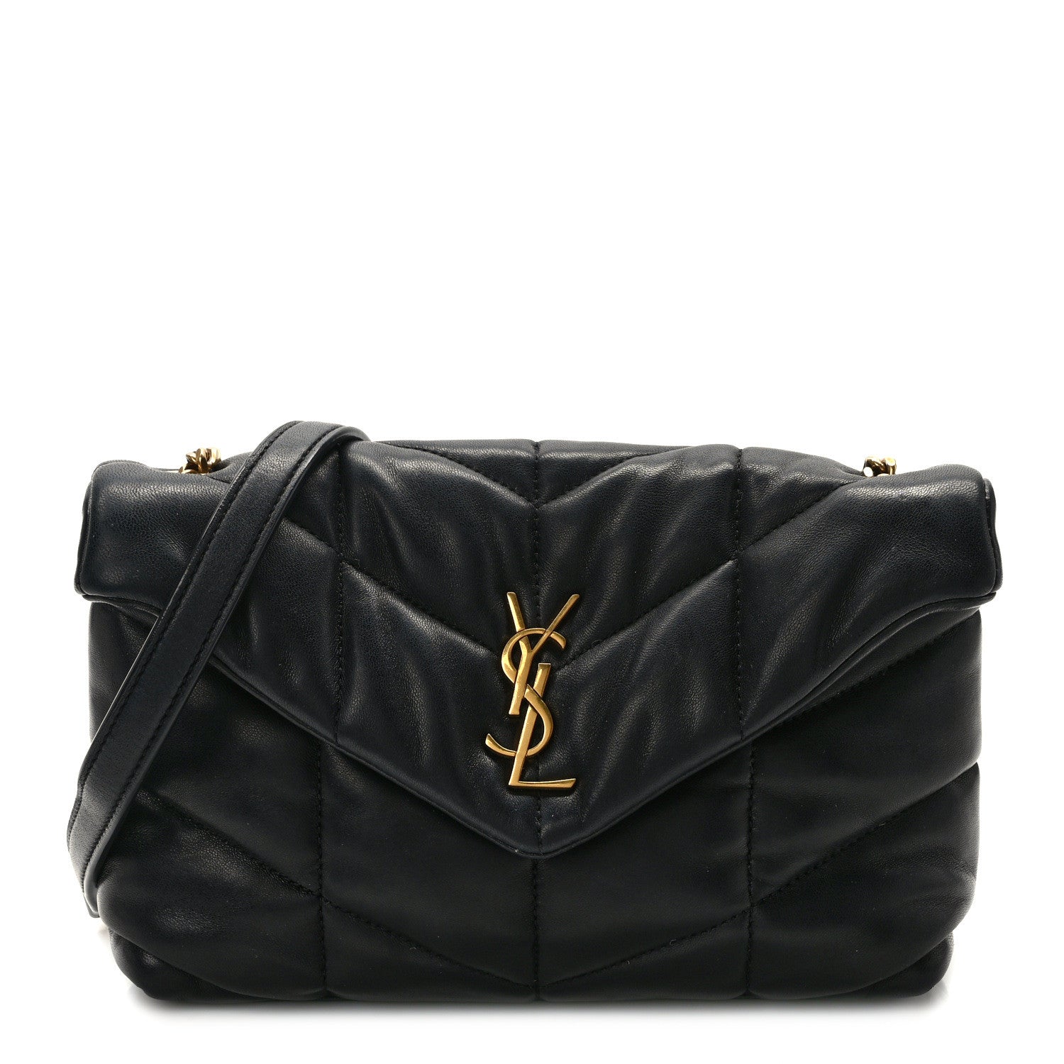 Saint Laurent Lambskin Quilted Toy Loulou Puffer Monogram Chain Satchel Black 1 of 12