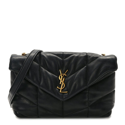 Saint Laurent Lambskin Quilted Toy Loulou Puffer Monogram Chain Satchel Black 1 of 12