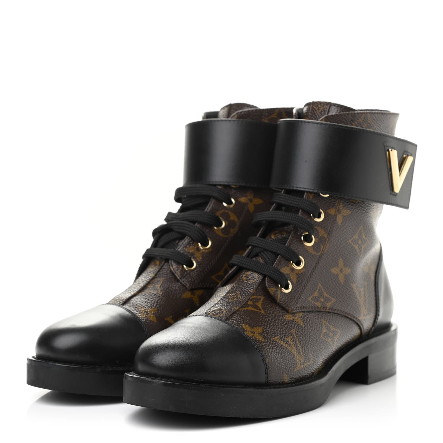 Louis Vuitton Calfskin Monogram Wonderland Flat Ranger Boots 38 Black 3 of 10