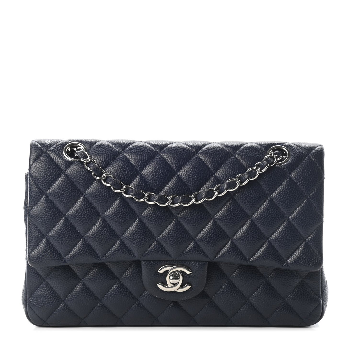 Caviar Quilted Medium Double Flap Dark Blue
