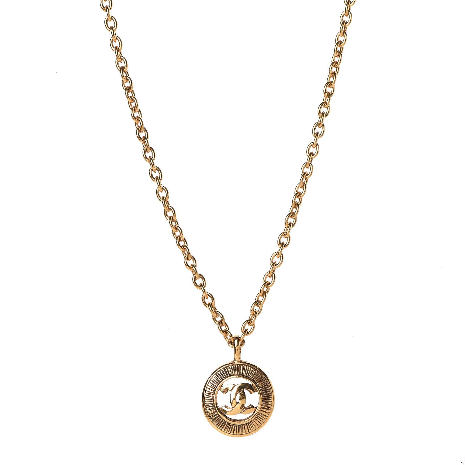 Chanel CC Sunburst Chain Pendant Necklace Gold 1 of 5