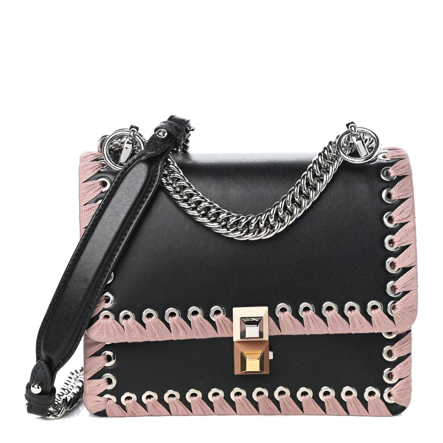 Fendi Calfskin Lace Up Small Kan I Shoulder Bag Black 1 of 9
