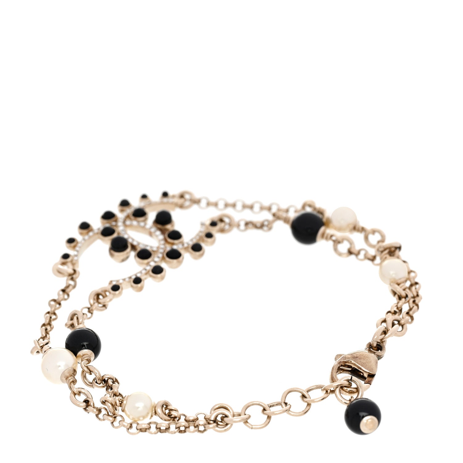 Chanel Crystal Enamel Pearl CC Bracelet Black Gold 3 of 5