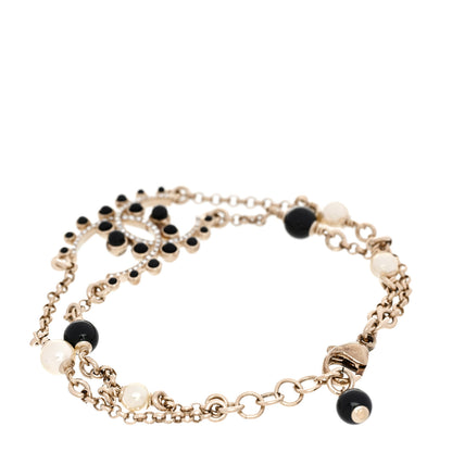 Chanel Crystal Enamel Pearl CC Bracelet Black Gold 3 of 5