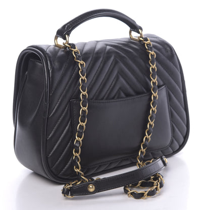 Chanel Lambskin Reverse Chevron Quilted Round Top Handle Flap Black 3 of 10