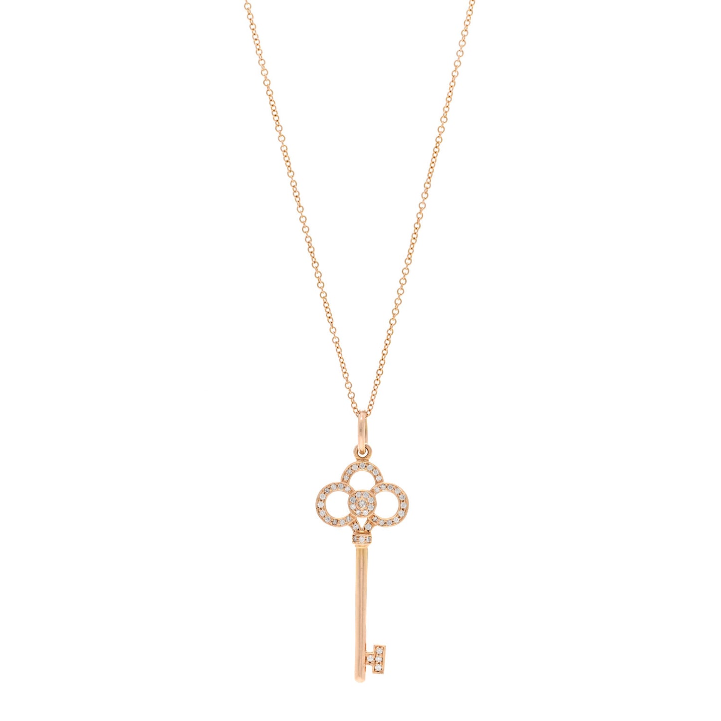 18K Rose Gold Diamond Crown Key Pendant Necklace