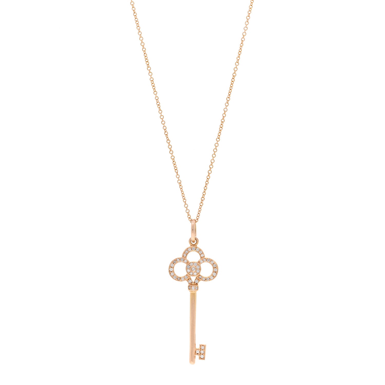 Tiffany 18K Rose Gold Diamond Crown Key Pendant Necklace 1 of 5