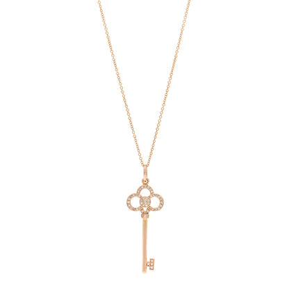 Tiffany 18K Rose Gold Diamond Crown Key Pendant Necklace 1 of 5