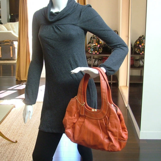 COACHErgoLeatherPleatedFramedHoboCoral
