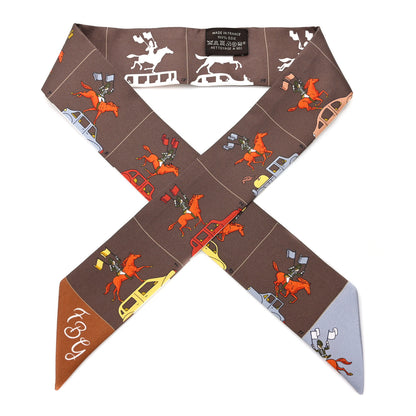 Hermes Silk Parade CG Twilly Marron Gris Orange 1 of 4