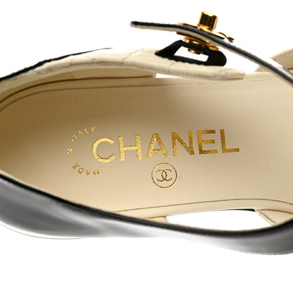 Chanel Patent Lambskin Quilted Cap Toe Ballerina Flats 37.5 Ivory Black 38 Ivory Black 7 of 9