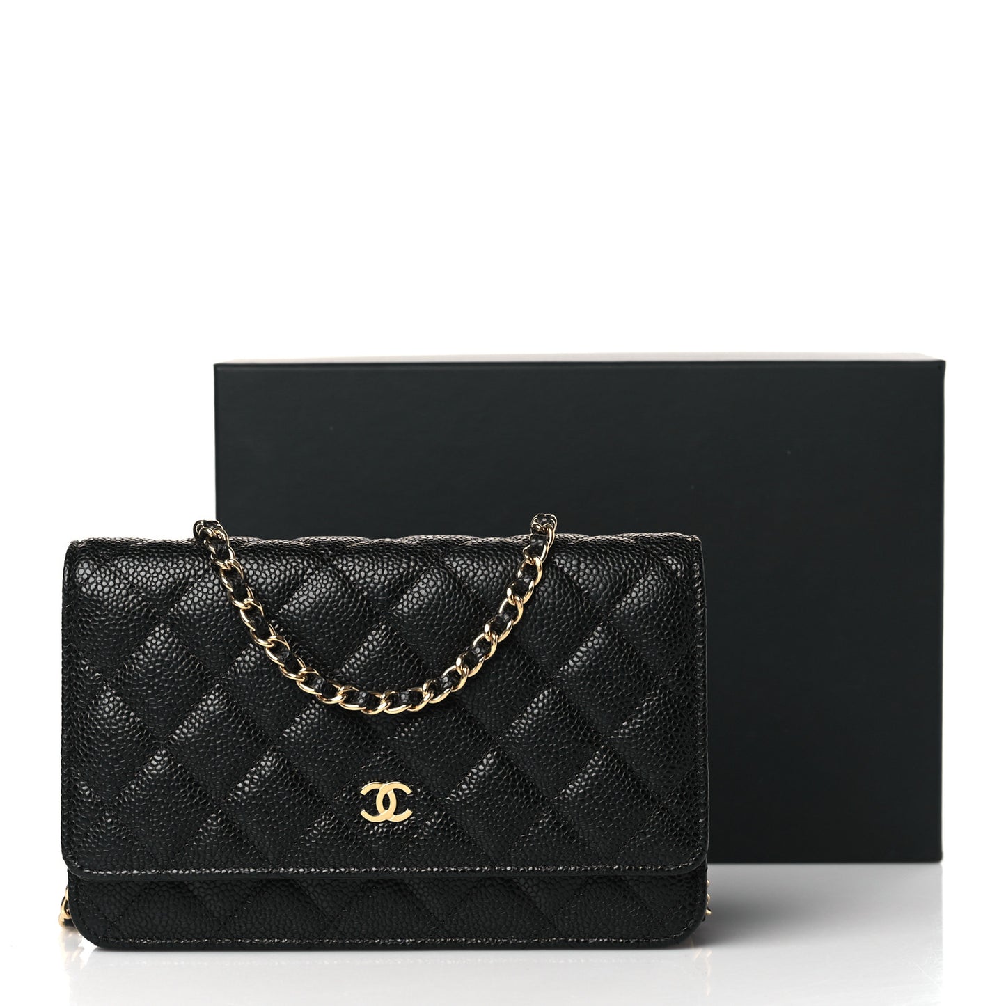 Caviar Quilted Wallet on Chain WOC Black