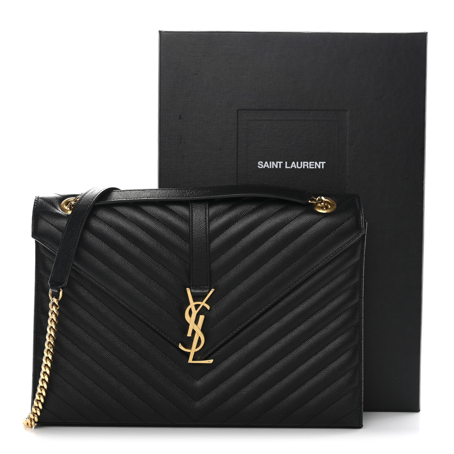Saint Laurent Grain De Poudre Matelasse Chevron Large Monogram Satchel Black 12 of 12