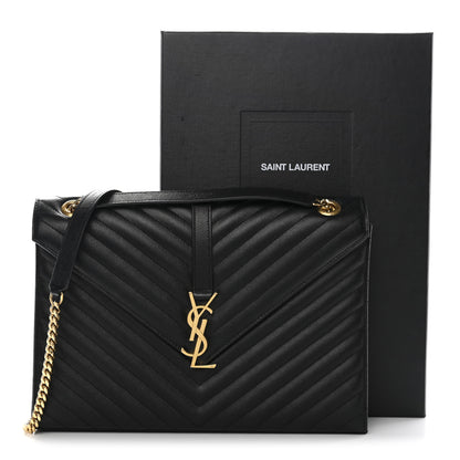 Saint Laurent Grain De Poudre Matelasse Chevron Large Monogram Satchel Black 12 of 12